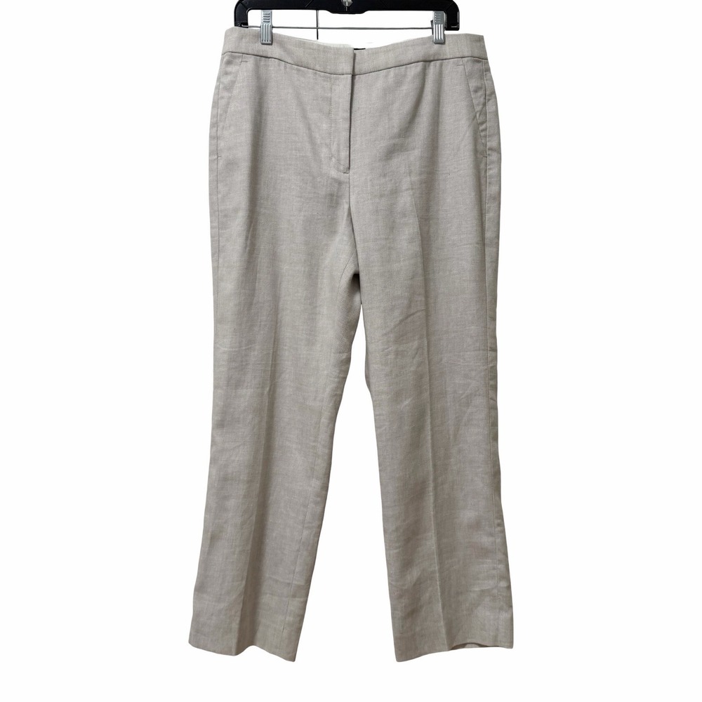 J Crew Kate Stretch Linen Blend Straight Leg Pants Size 12 Neutral Preppy Office